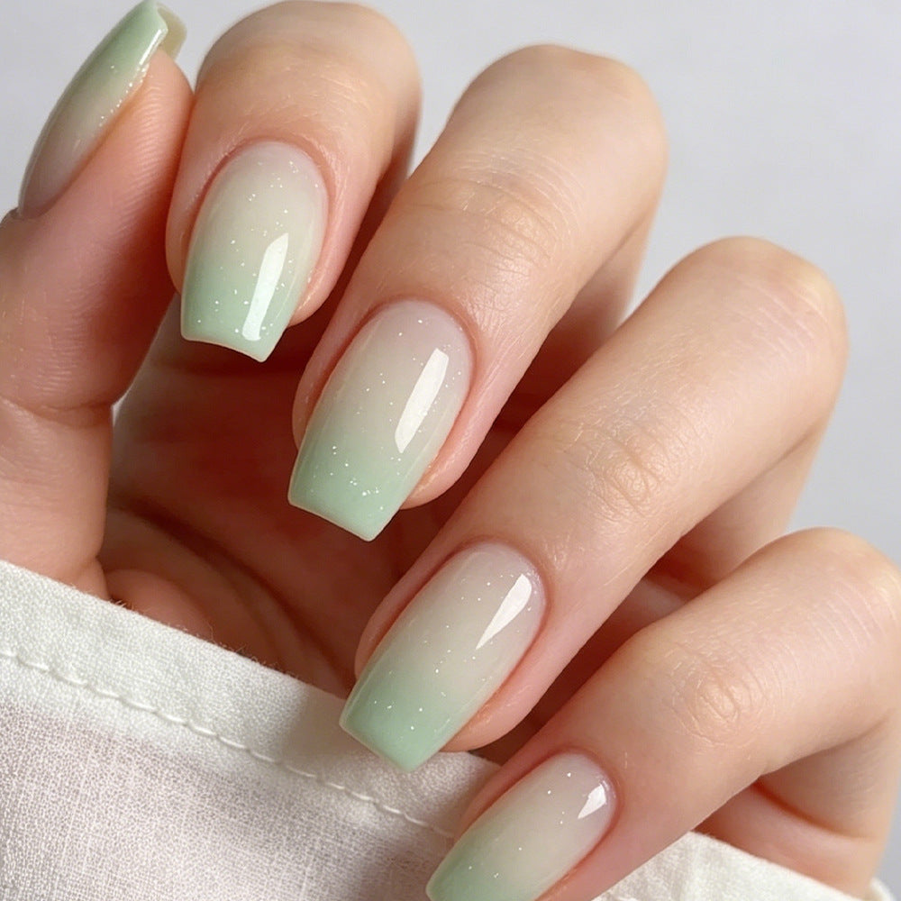Dreamy Ombre Medium Square Mint Fade Press On Nail Set with Glitter Finish