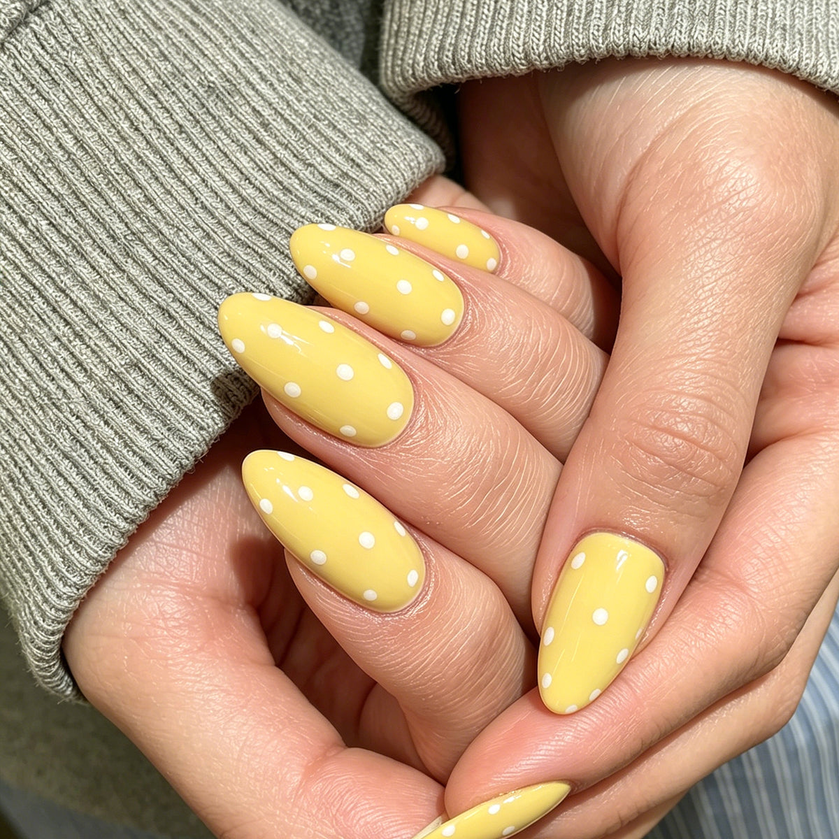 Sunny Delight Medium Oval Yellow with Charming Polka Dots Press On Nail Set