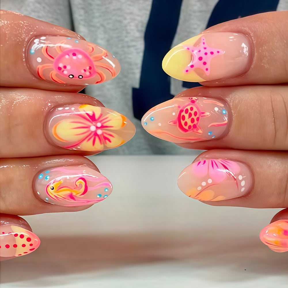 Tropical Paradise Medium Almond Coral-Infused Press-On Nail Set