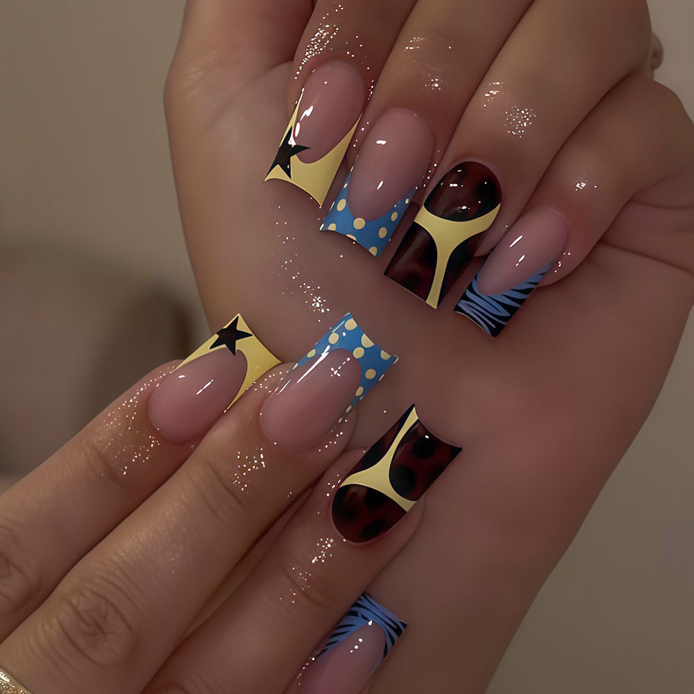 Vibrant Fashion Statement Long Square Pink and Colorful Graphic Designs Press On Nail Set