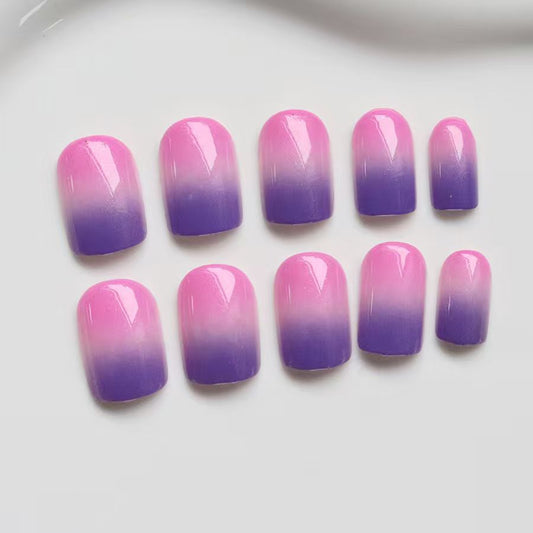Whimsical Dreamscape Short Square Pink and Purple Ombre Press On Nail Set
