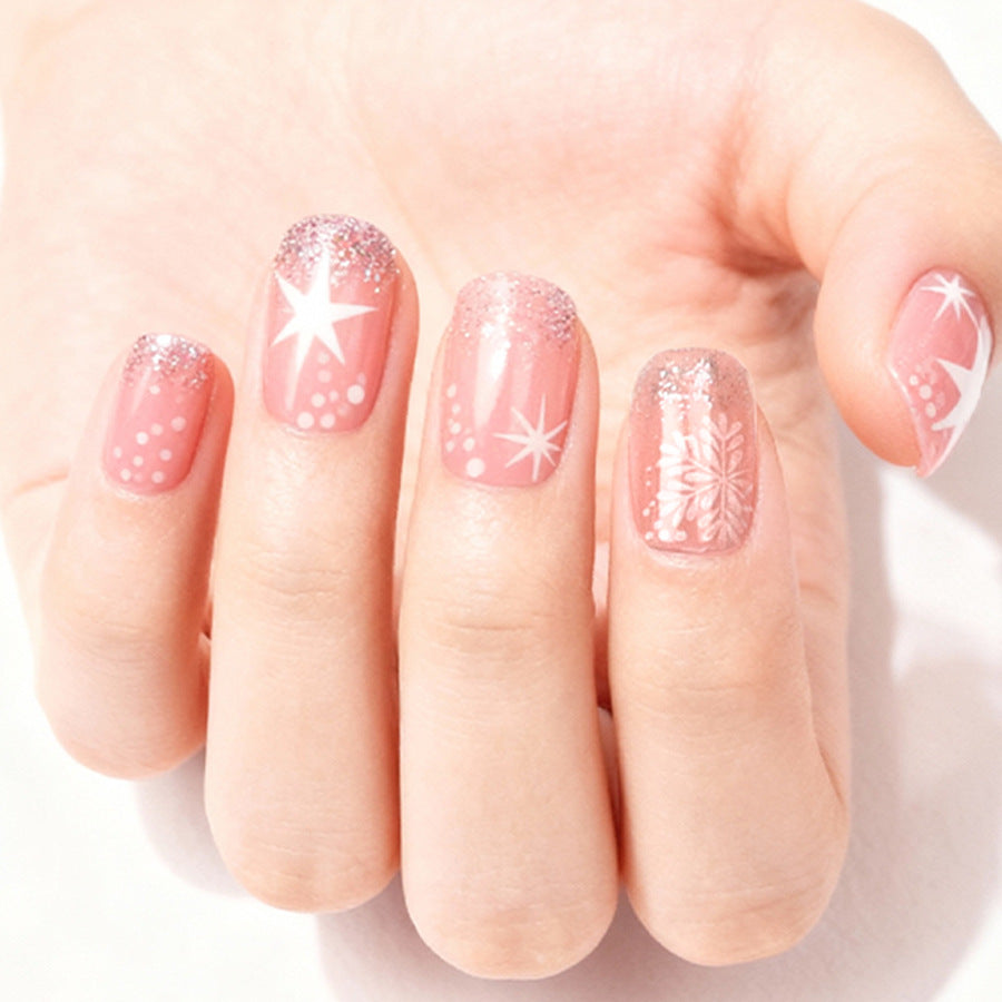 Celestial Twilight Medium Square Pink with Glitter Stars and Elegant Floral Patterns Press-On Nail Set