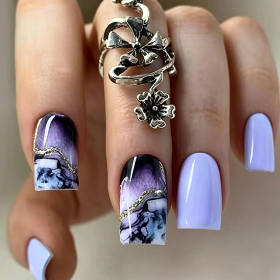 Mystical Elegance Medium Square Lilac Press On Nail Set with Marble Accent