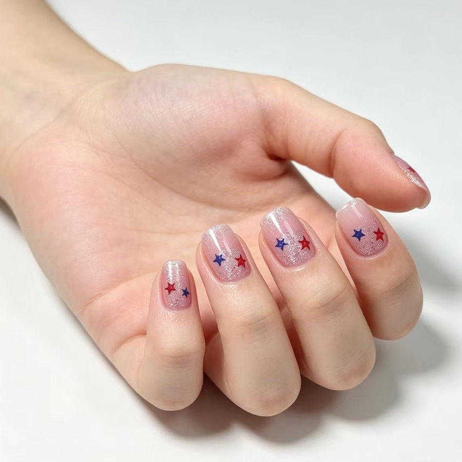Starry Night Short Square Transparent with Glitter Press Nail Set