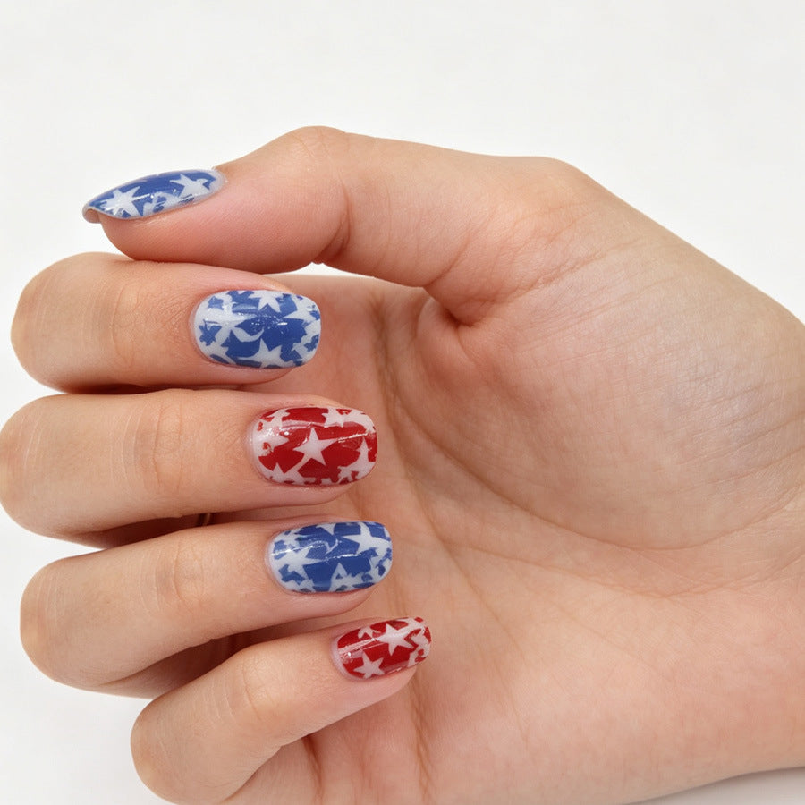 Stars and Stripes Short Squoval Blue and Red Patterned Press On Nail Set