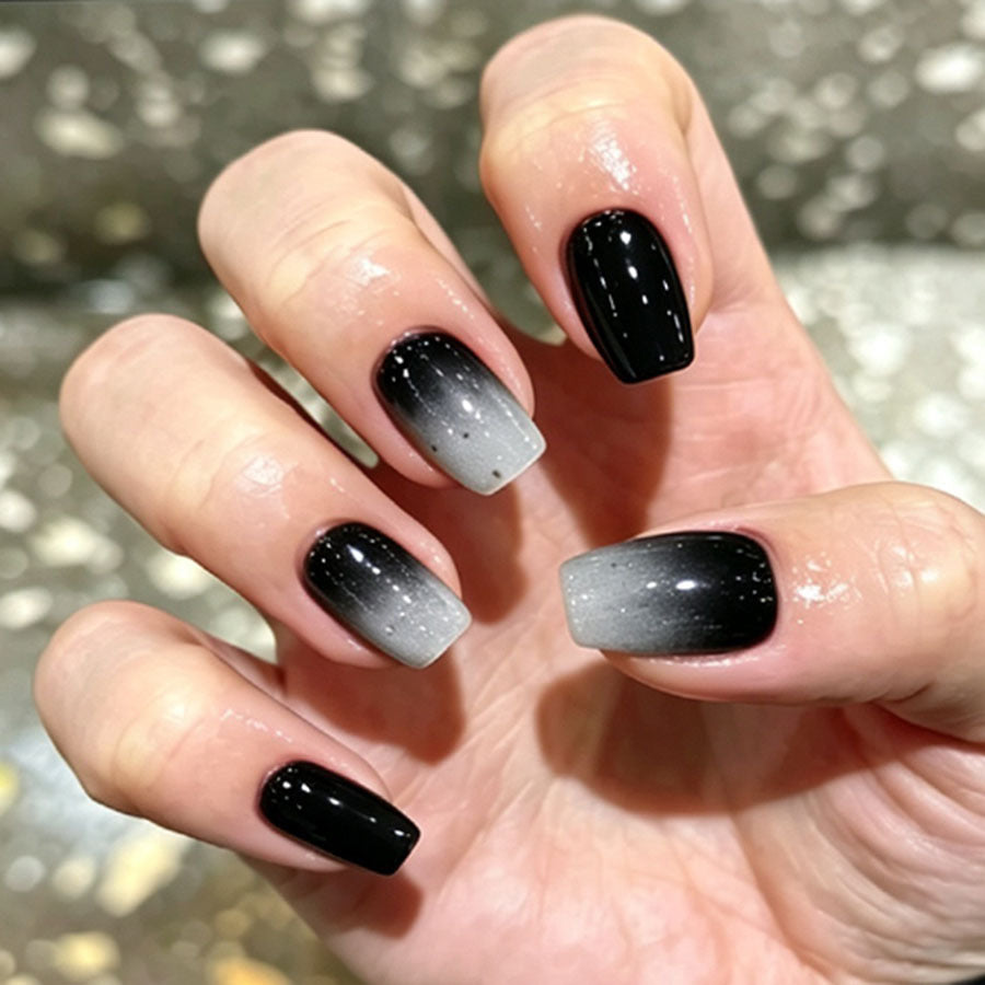 Mystical Ombre Medium Square Black and Gray Gradient Press on Nail Set