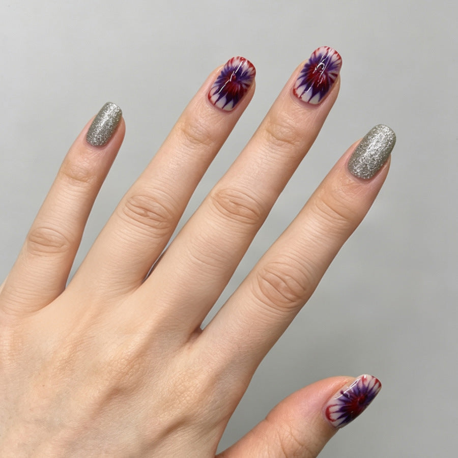 Floral Fantasy Medium Square Sparkling Glitter Press On Nail Set