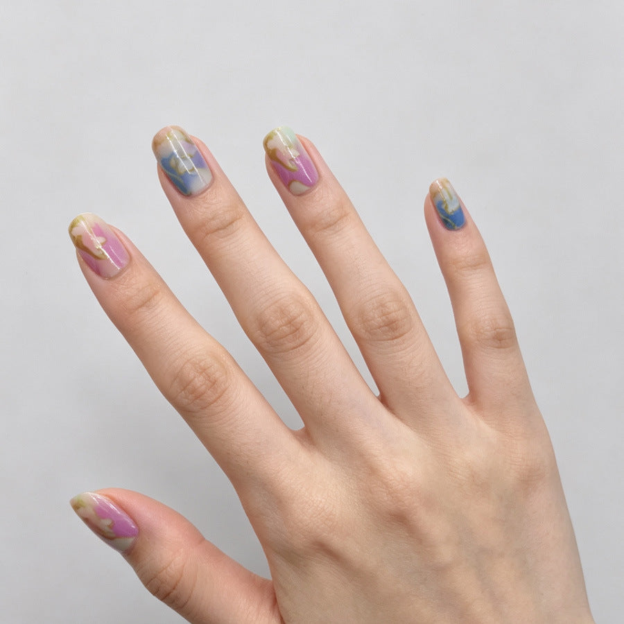 Whimsical Dream Medium Coffin Multicolor Marble Press On Nail Set