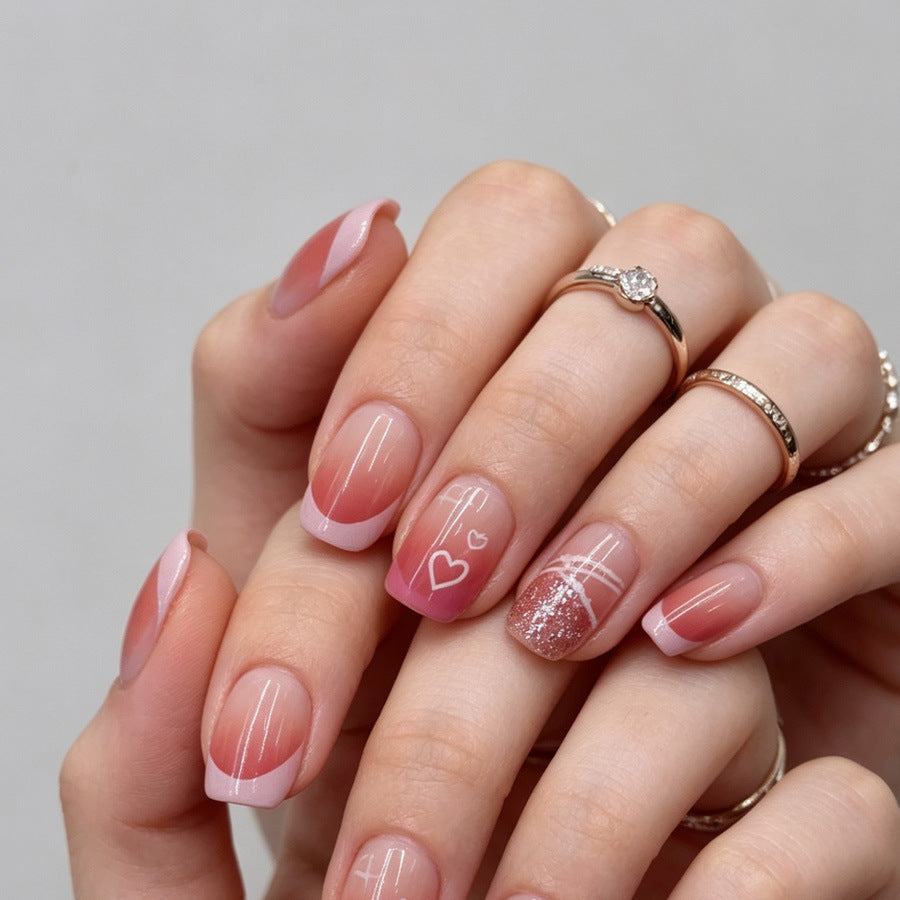 Romantic Blush Short Square Pink Gradient with Glitter Accent Press on Nail Set