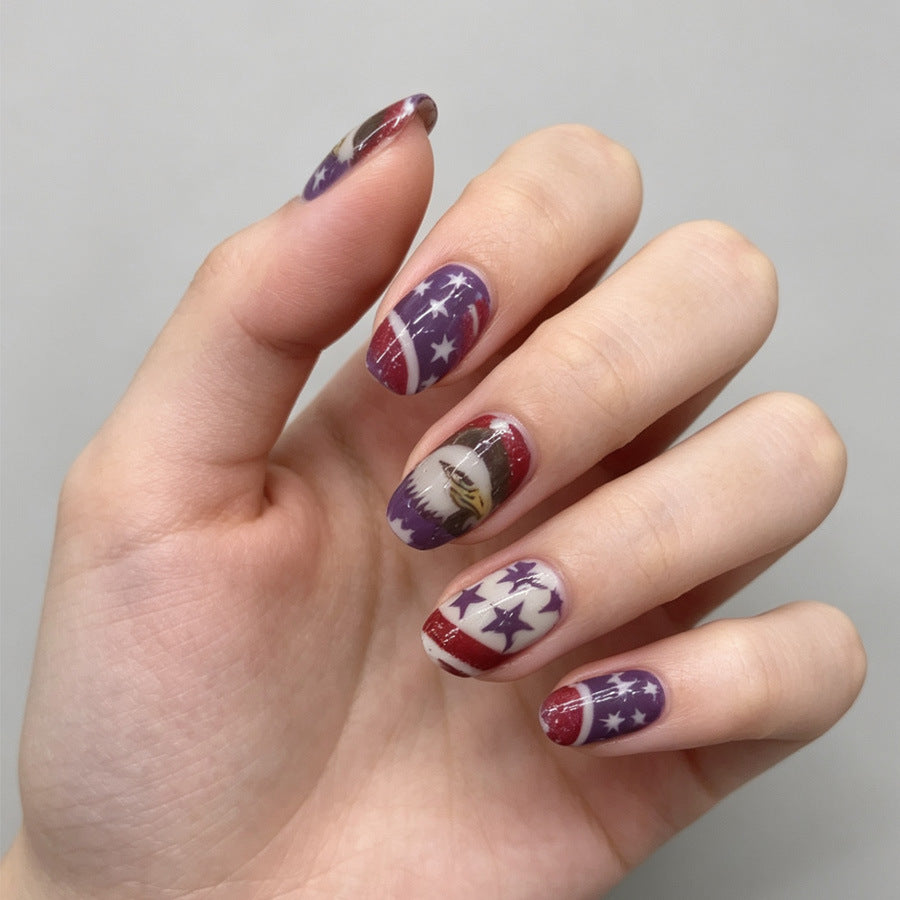 Patriotic Celebrations Medium Oval Red and Purple Starry Nail Set