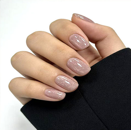 Glamorous Glow Short Square Pink Shimmer Press On Nail Set