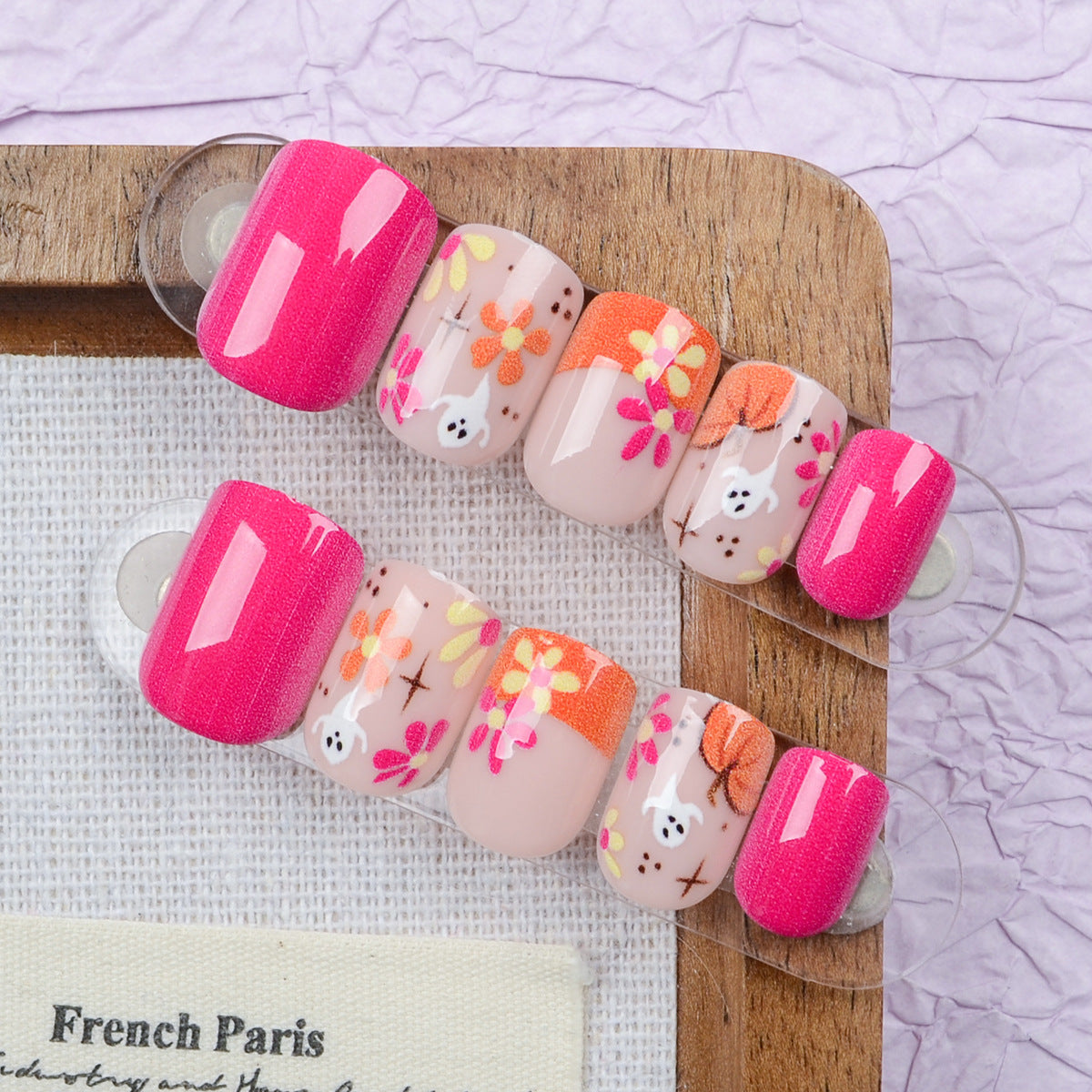 Floral Bliss Short Square Pink Press On Nail Set with Vibrant Flower Accents