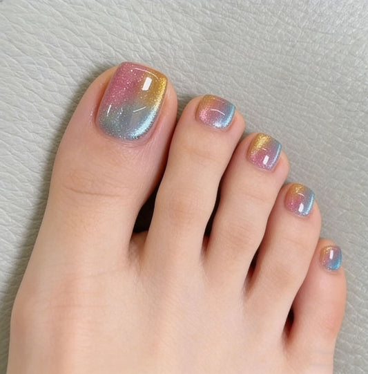 Whimsical Hues Glossy Short Square Ombre Pastel Toenail Set with Sparkling Finish
