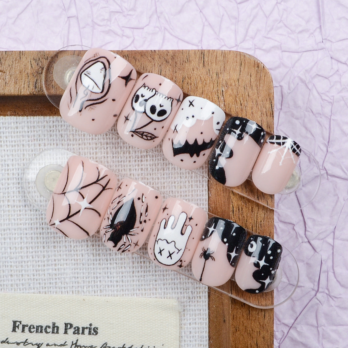 Spooky Vibes Short Square Pink with Whimsical Halloween Designs Press On Nail Set
