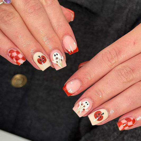Hauntingly Trendy Short Square Orange Gradient Press On Nail Set