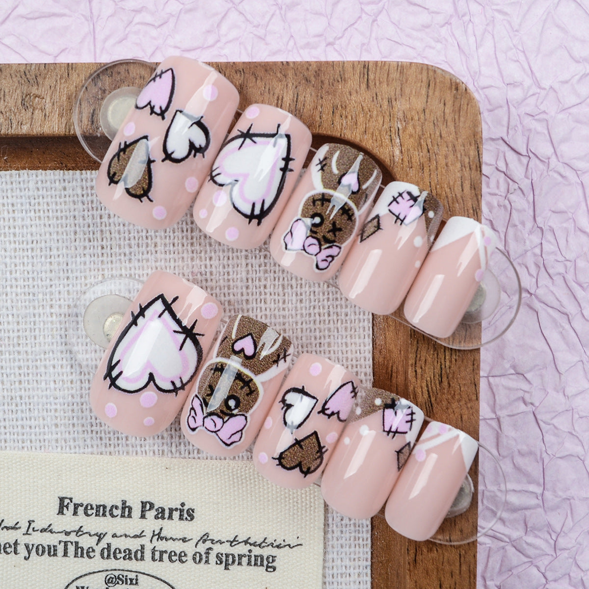 Whimsical Love Short Square Pink with Adorable Heart Patterns Press On Nail Set