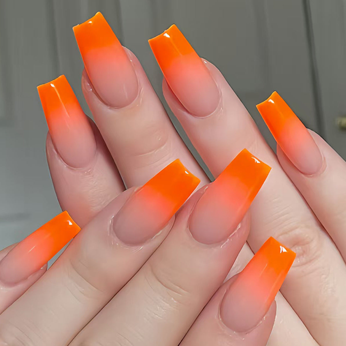 Vibrant Sunset Medium Square Orange Ombre Press On Nail Set