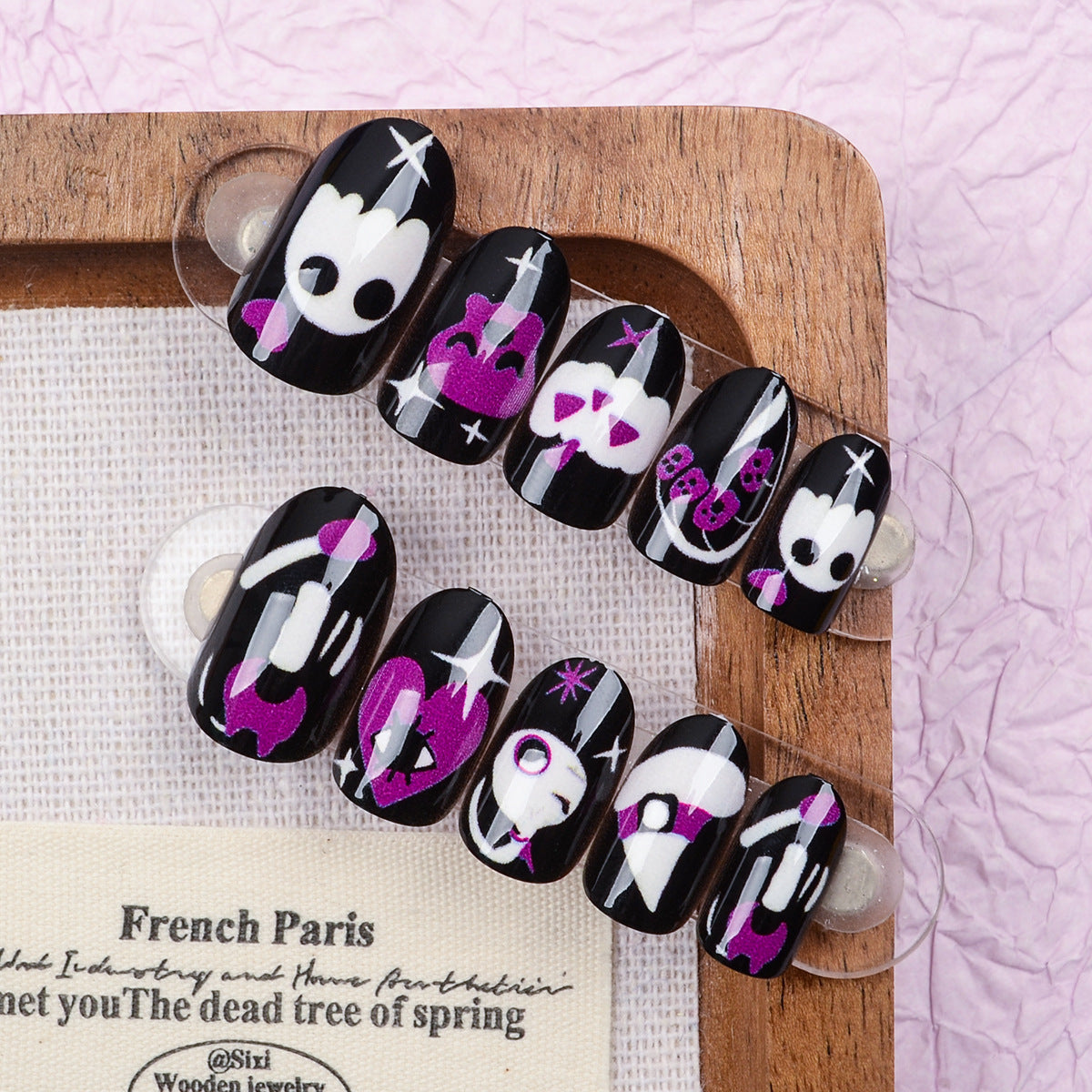 Mystical Night Short Oval Purple and White Spooky Character Press-On Nail Set