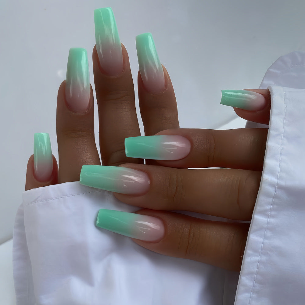 Ocean Breeze Long Coffin Mint Ombre Press On Nail Set