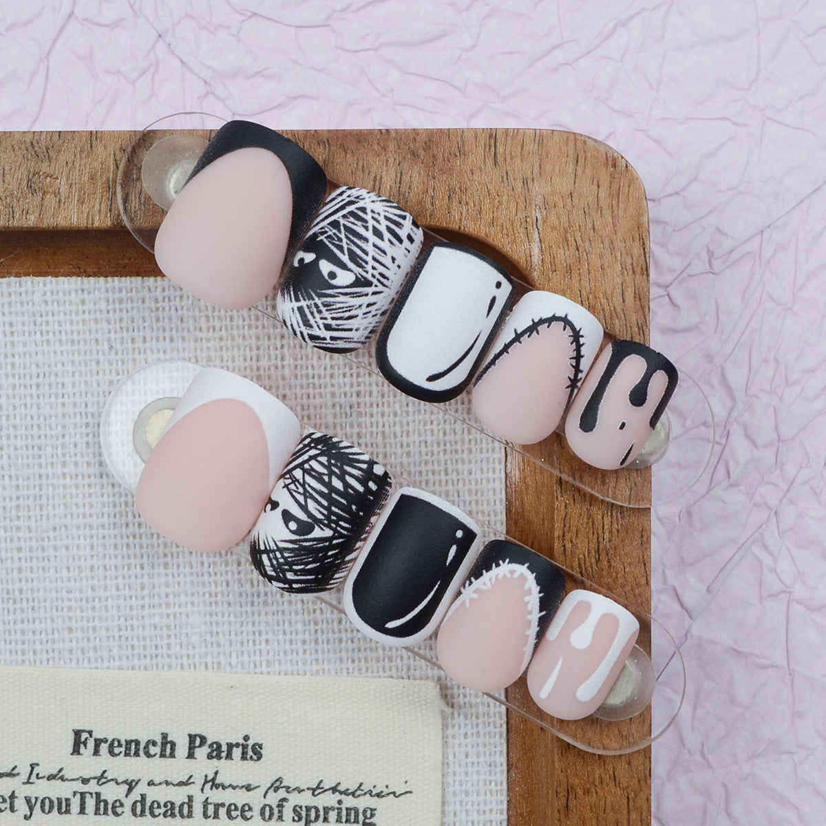 Chic Mystique Short Square Pink and Black Abstract Press on Nail Set