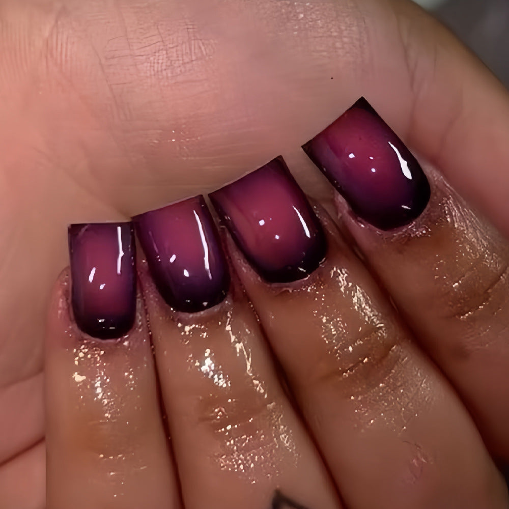 Mystical Gradient Short Square Purple Ombre Glossy Acrylic Press On Nail Set