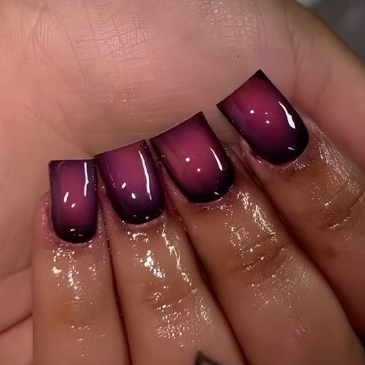 Mystical Gradient Short Square Purple Ombre Glossy Acrylic Press On Nail Set