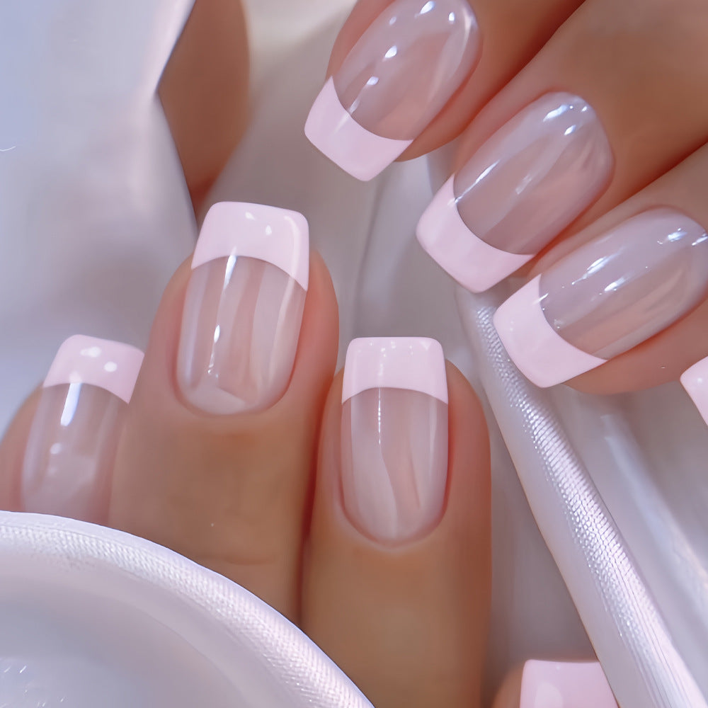 Elegant Serenity Short Square Clear with Charming Pink Tips Press-On Nail Set
