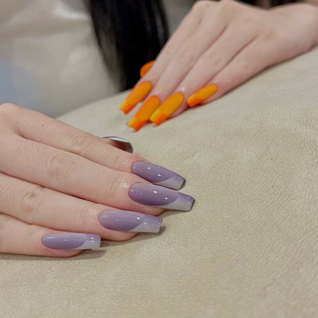 Lavender Dreams Long Coffin Lilac Press On Nails with Glitter Accents
