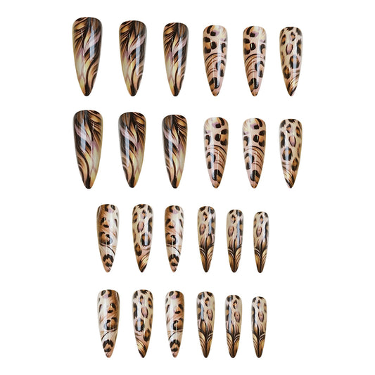Savanna Style Long Stiletto Press On Nails in Brown with Exotic Animal Print Design