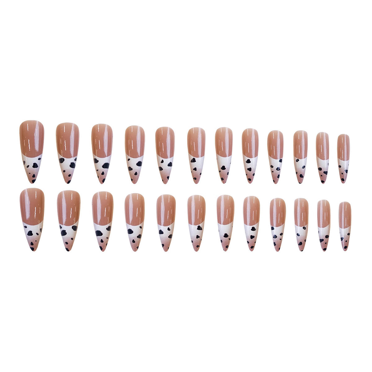 Chic Animal Print Medium Almond Brown and White Nail Set with Unique Artistic Tips