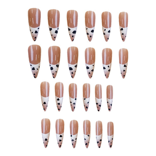 Chic Cowgirl Dream Long Almond Natural Beige with Unique Black Spot Design Press-On Nail Set