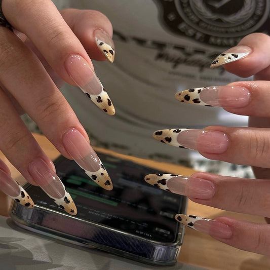 Wild Safari Glamour Long Almond Clear and Beige Animal Print Press On Nail Set