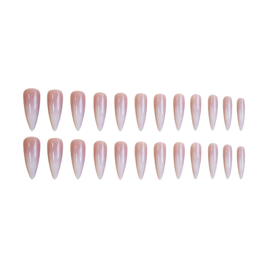 Elegant Dreamy Medium Almond Press On Nail Set Long Pointed Ombre Pink with Luminous Finish
