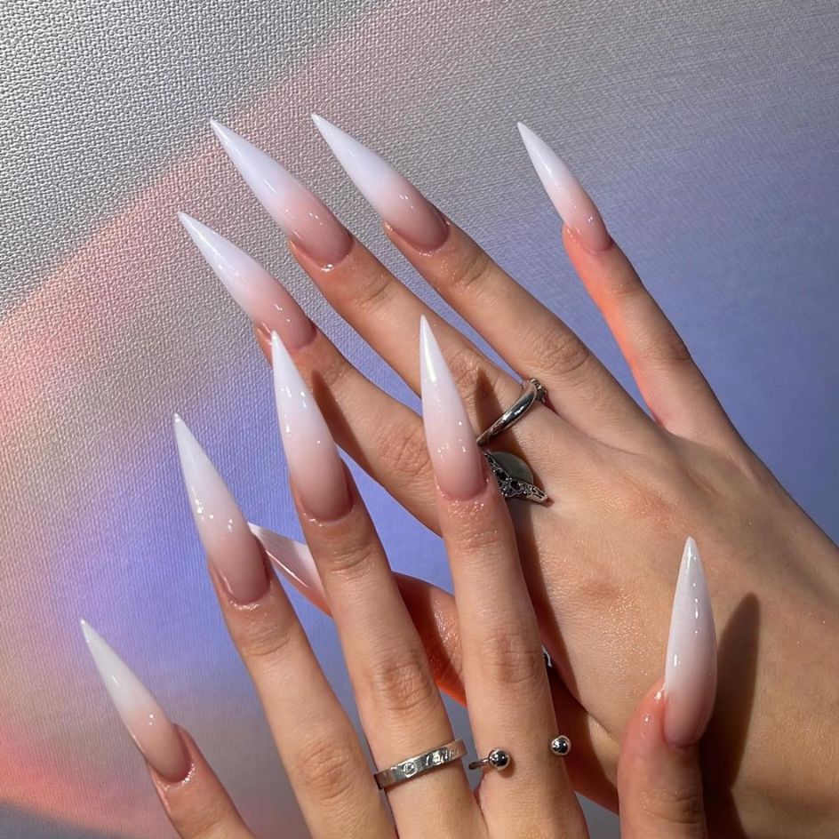 Ethereal Elegance Long Stiletto Ombre Pink Press On Nails with Glitter Finish