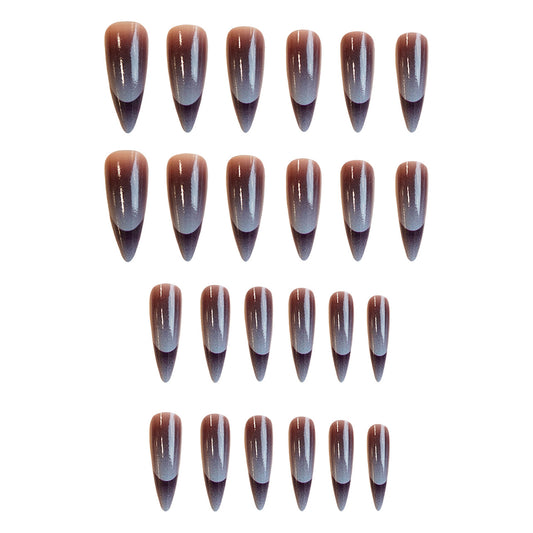 Bohemian Elegance Long Almond Brown Ombre Press On Nail Set with High Gloss Finish