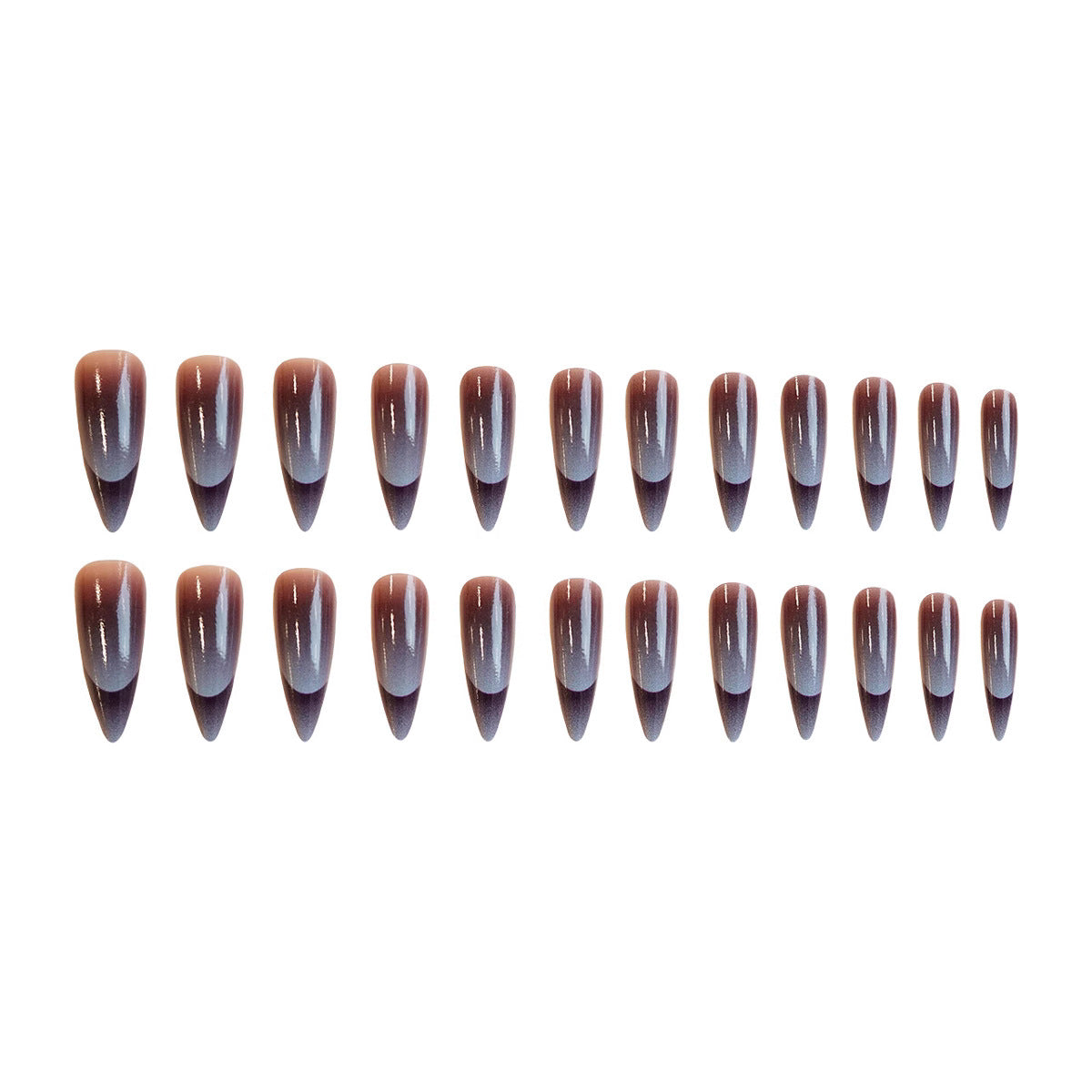 Glamorous Autumn Gradient Long Almond Shaped Brown Ombre Press On Nail Set with Stunning Shine