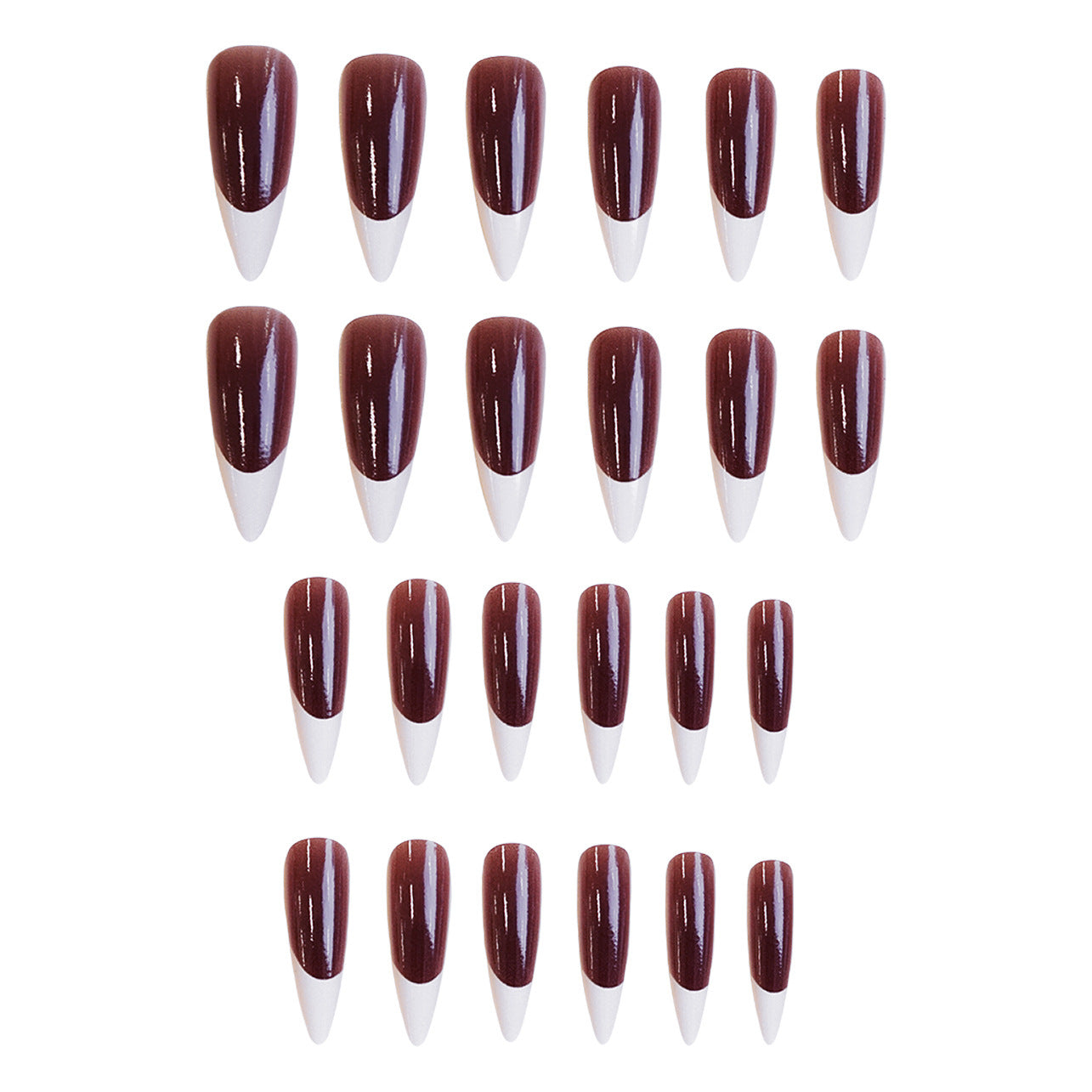 Autumn Elegance Long Almond Burgundy Nails with Chic White Tips