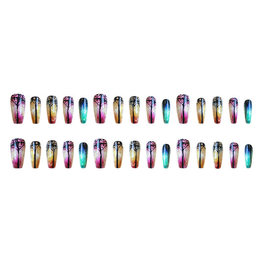 Celestial Dreamscape Ombre Medium Coffin Press On Nail Set with Stunning Galaxy Gradient Design