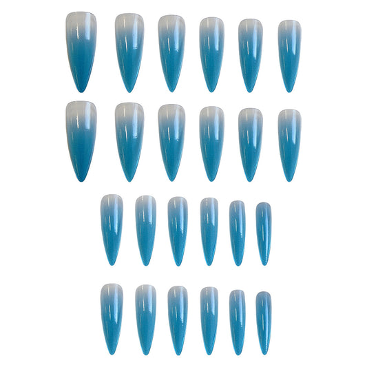 Ocean Breeze Elegance Long Stiletto Shape Gradient Sky Blue Press On Nail Set with Stunning Ombre Finish