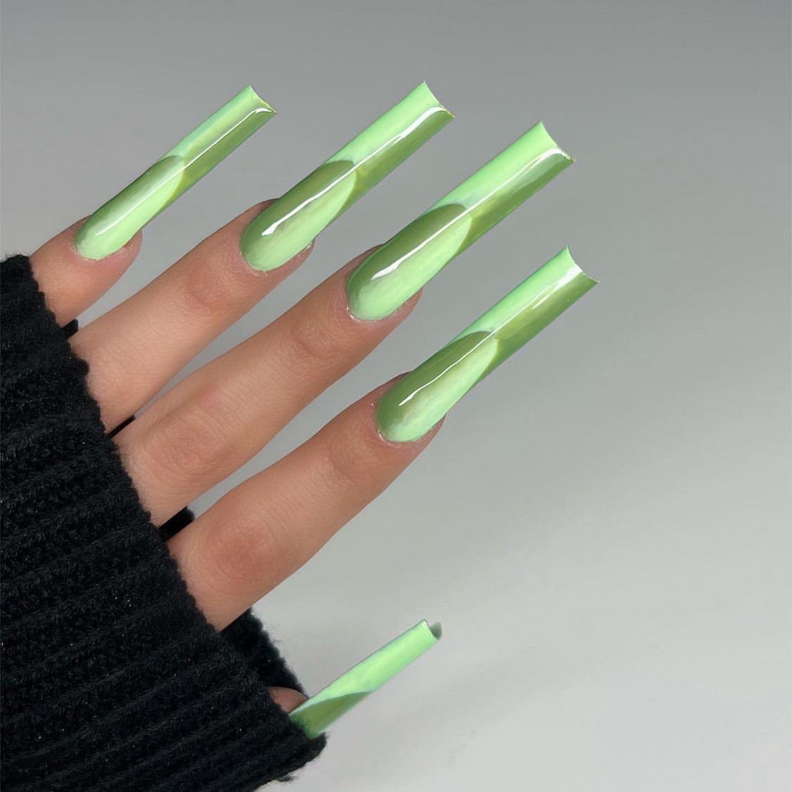 Enchanted Garden Extra Long Stiletto Lime Green Press On Nail Set with Glossy Marble Finish
