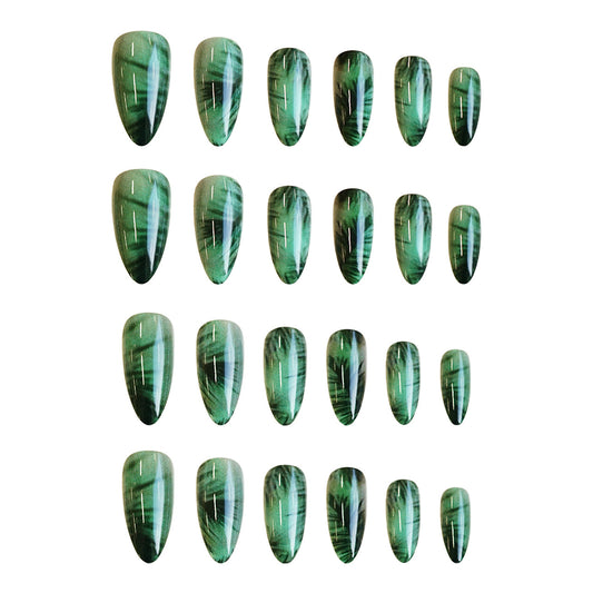 Tropical Oasis Short Almond Green Marble Press On Nail Set with Stunning Swirl Design