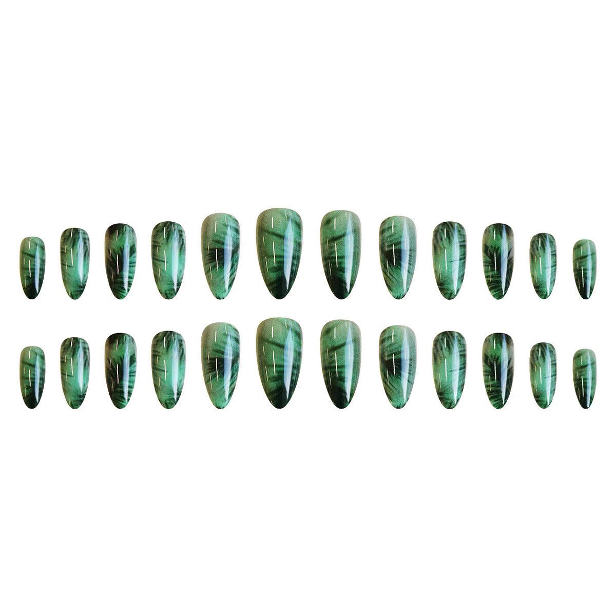Mystical Forest Dream Short Almond Green Ombre with Striking Leaf Patterns Press-on Nail Set