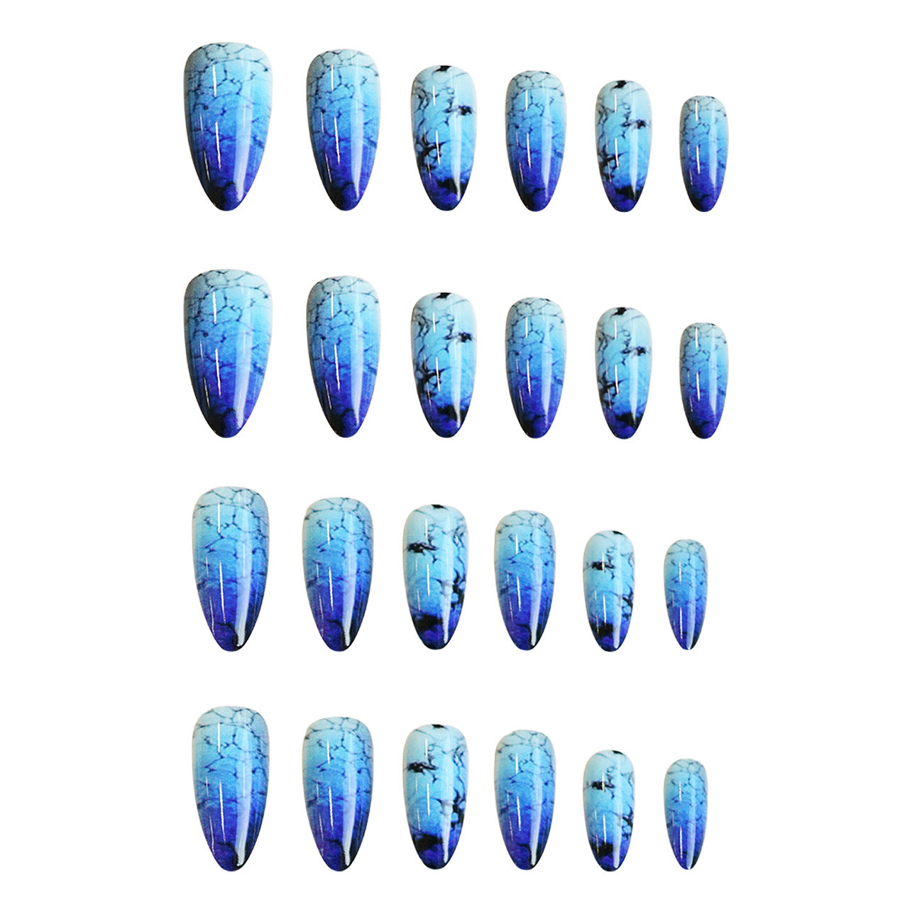 Mystical Ocean Vibes Short Almond Blue Ombre Press On Nail Set with Unique Crackle Design