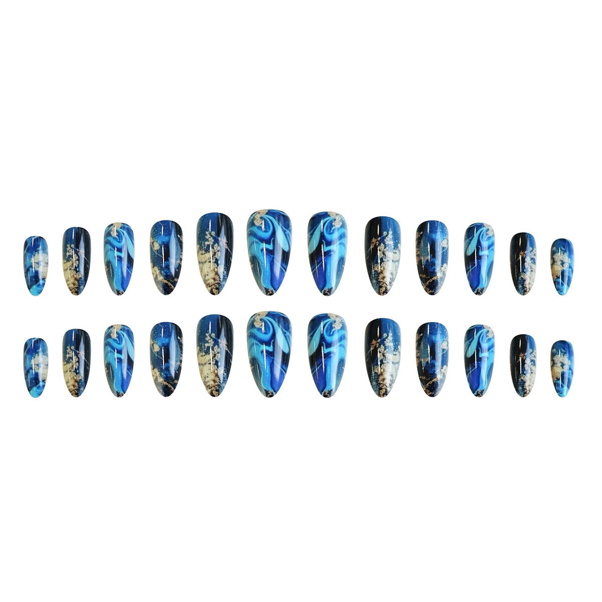 Celestial Dreams Short Almond Blue Vintage Swirled Design Press-On Nail Set
