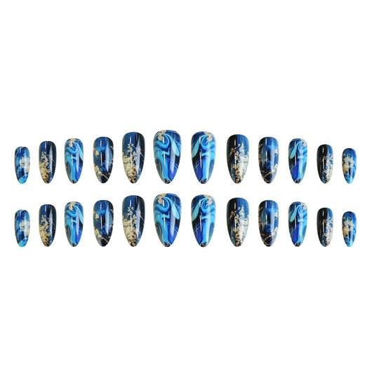 Celestial Dreams Short Almond Blue Vintage Swirled Design Press-On Nail Set