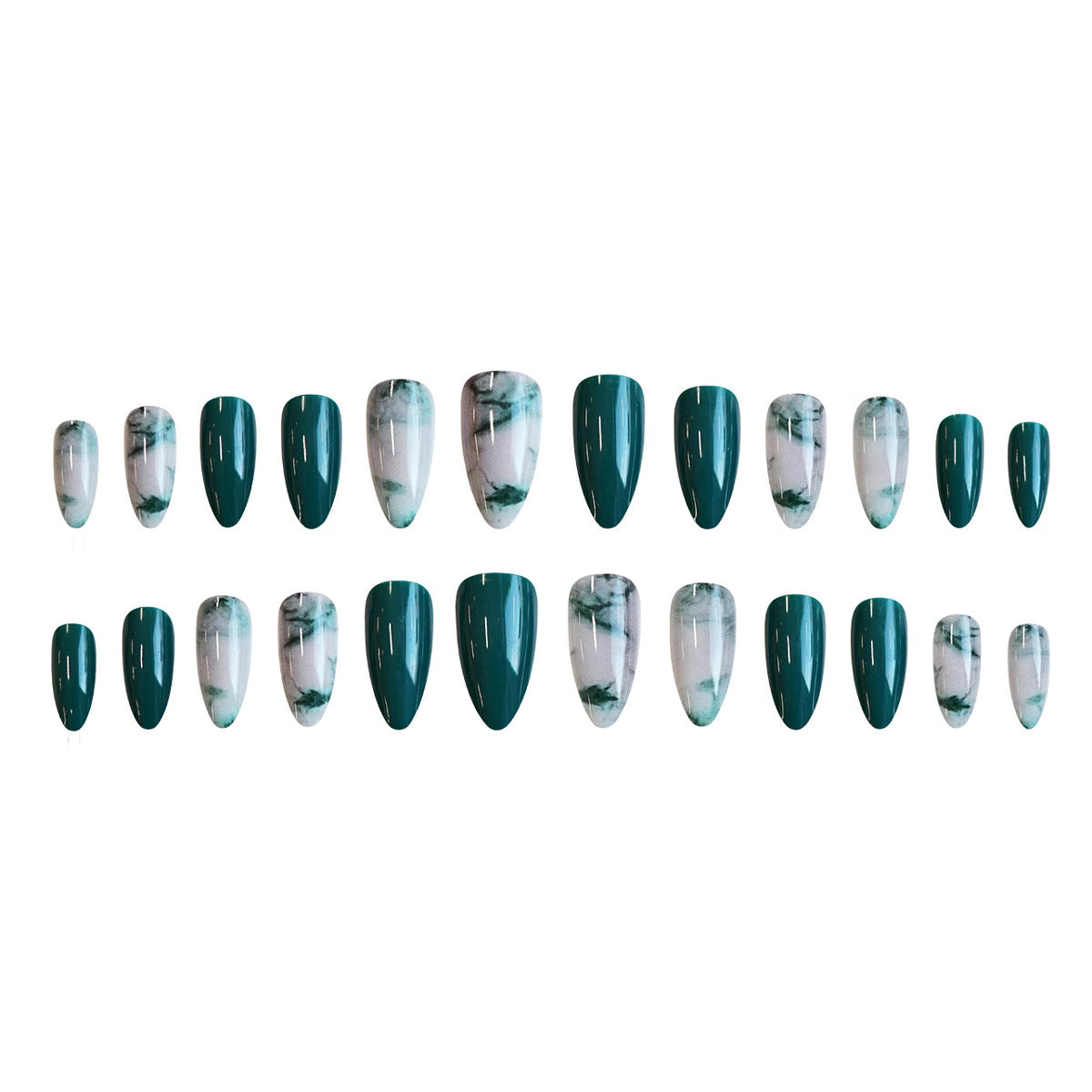 Mystical Marble Elegance Medium Almond Green with Stunning Swirling Design Press-On Nail Set