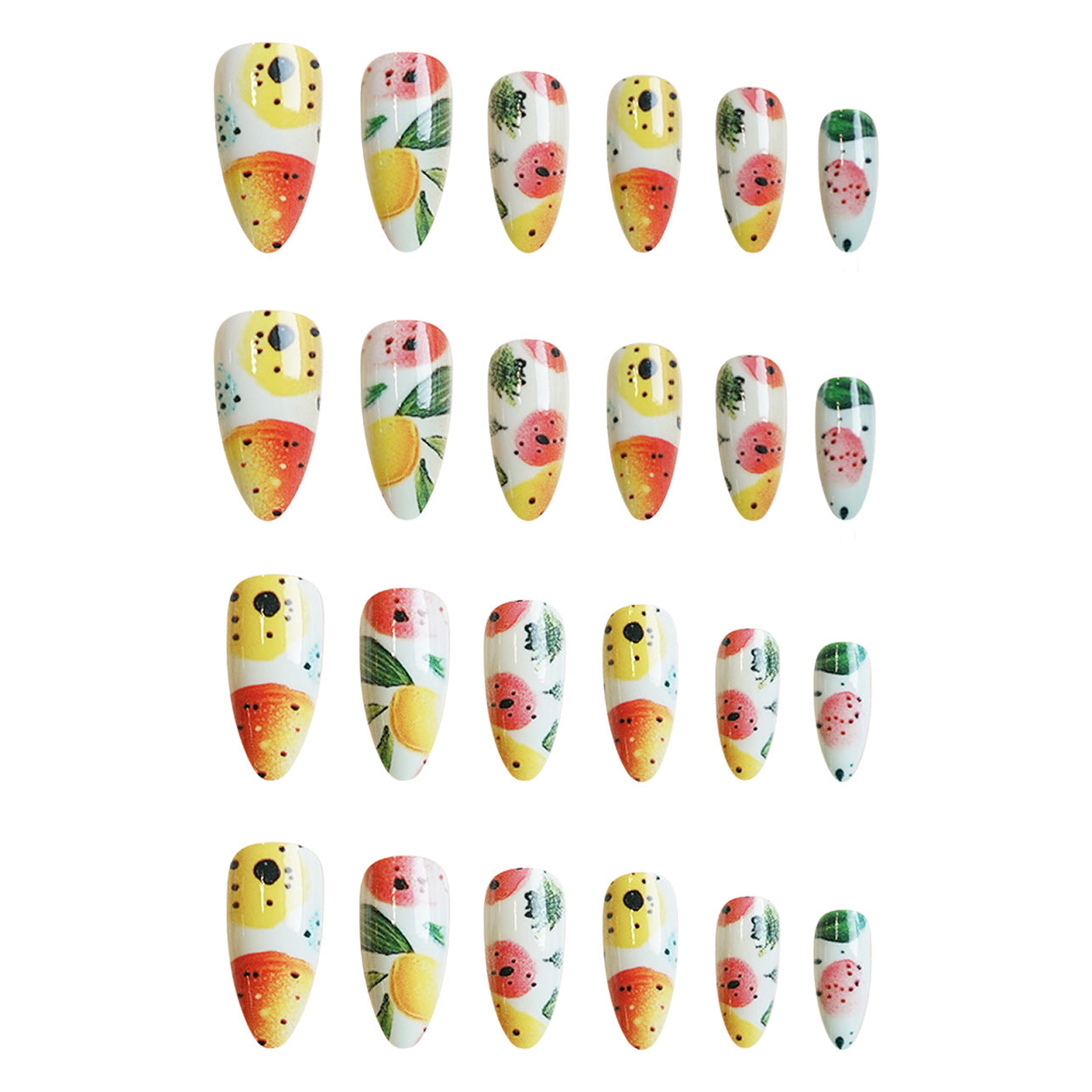 Tropical Fruity Vibes Medium Almond Colorful Nail Set with Playful Fruit Patterns