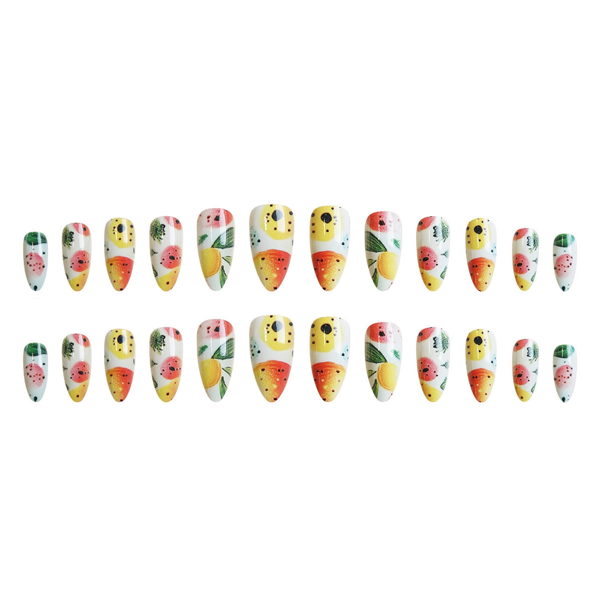 Tropical Delight Medium Almond Shaped Colorful Fruit Design Press On Nail Set