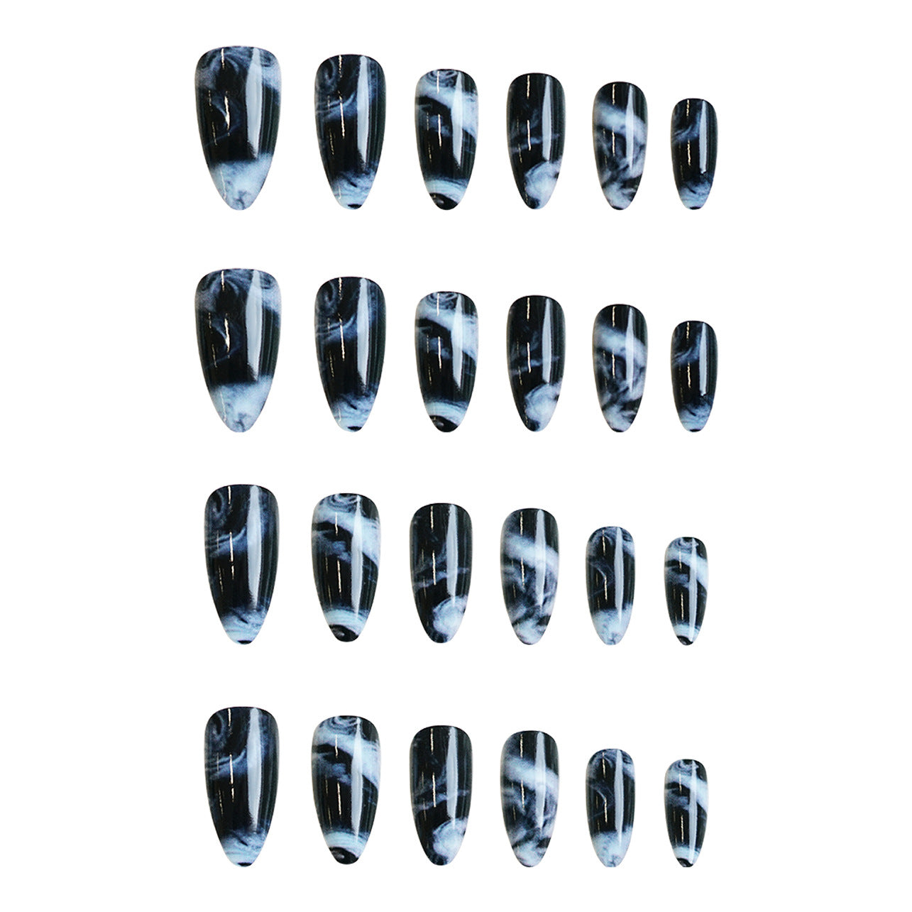 Chic Noir Medium Almond Blue Swirl Press-On Nail Set