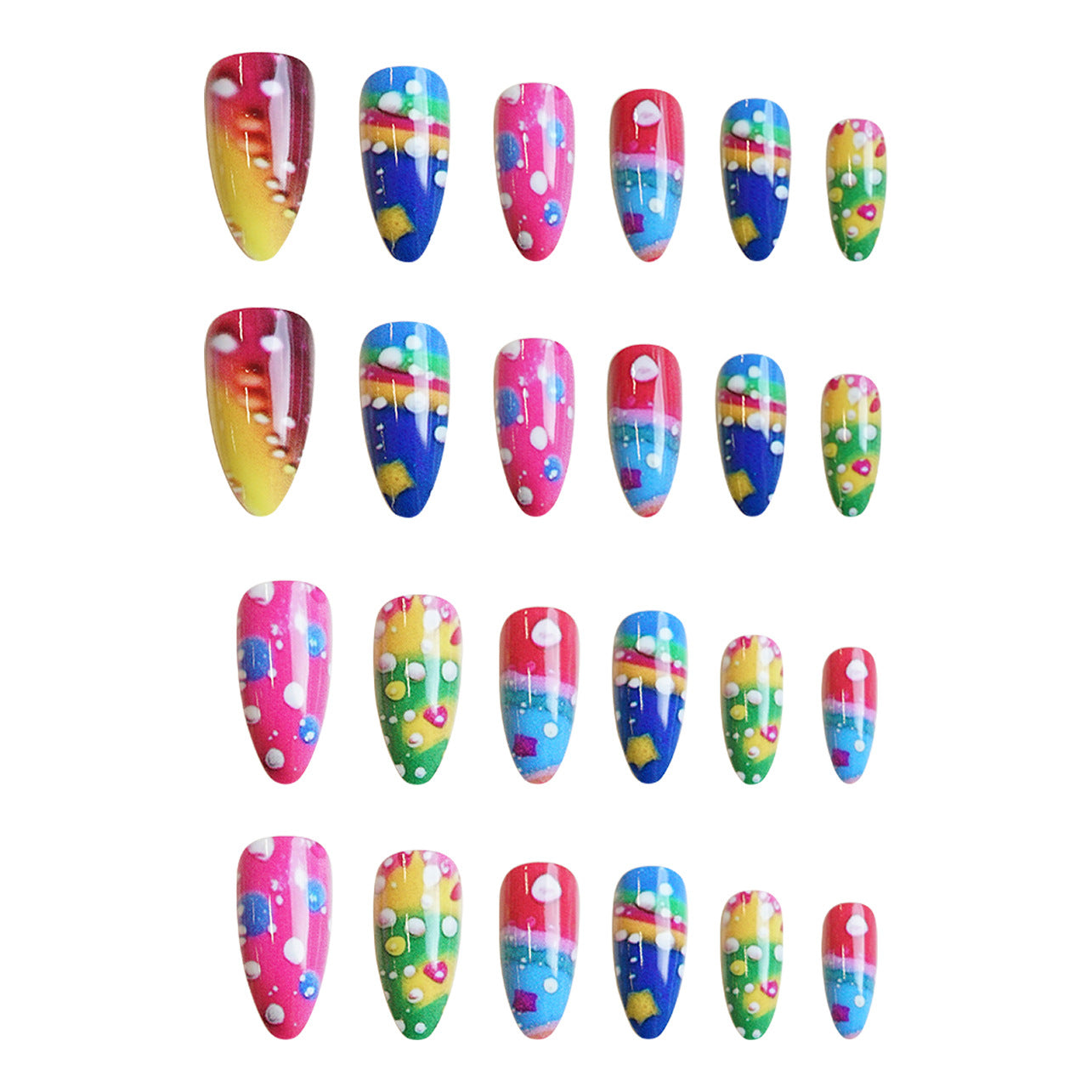 Rainbow Delight Medium Almond Press On Nails Colorful Ombre Design with Fun Dots